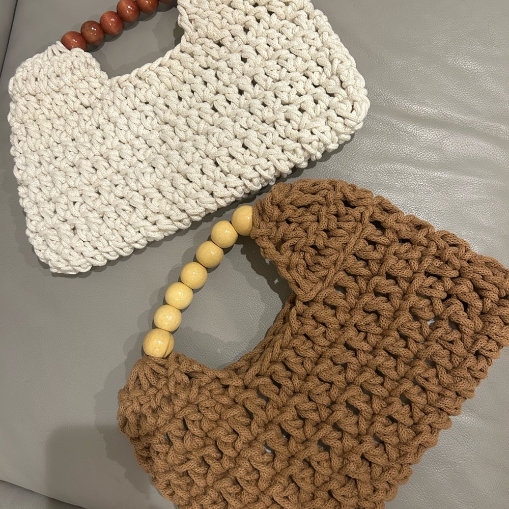 Handcrafted Cream and Brown Crochet Bag Set